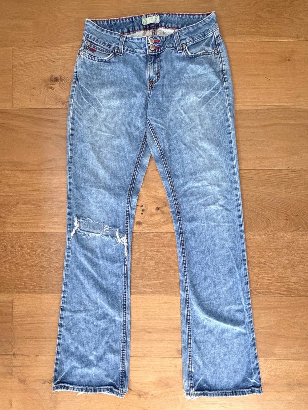 VTG Y2K Wrangler 20X Distressed Bootcut Jeans Low Rise Flare Wm 11/12 Light Wash